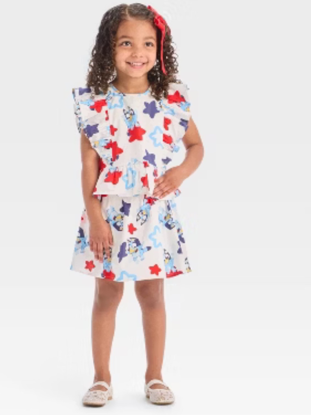 Bluey Sz 4T Girls Two-Piece Star & Character Skort Set - Red, Blue, Navy, White